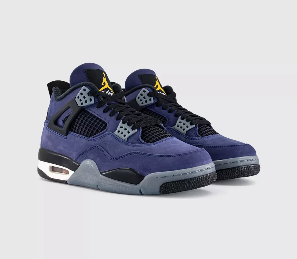 Air Jordan 4 Retro Imperial Purple angled pair on white background
