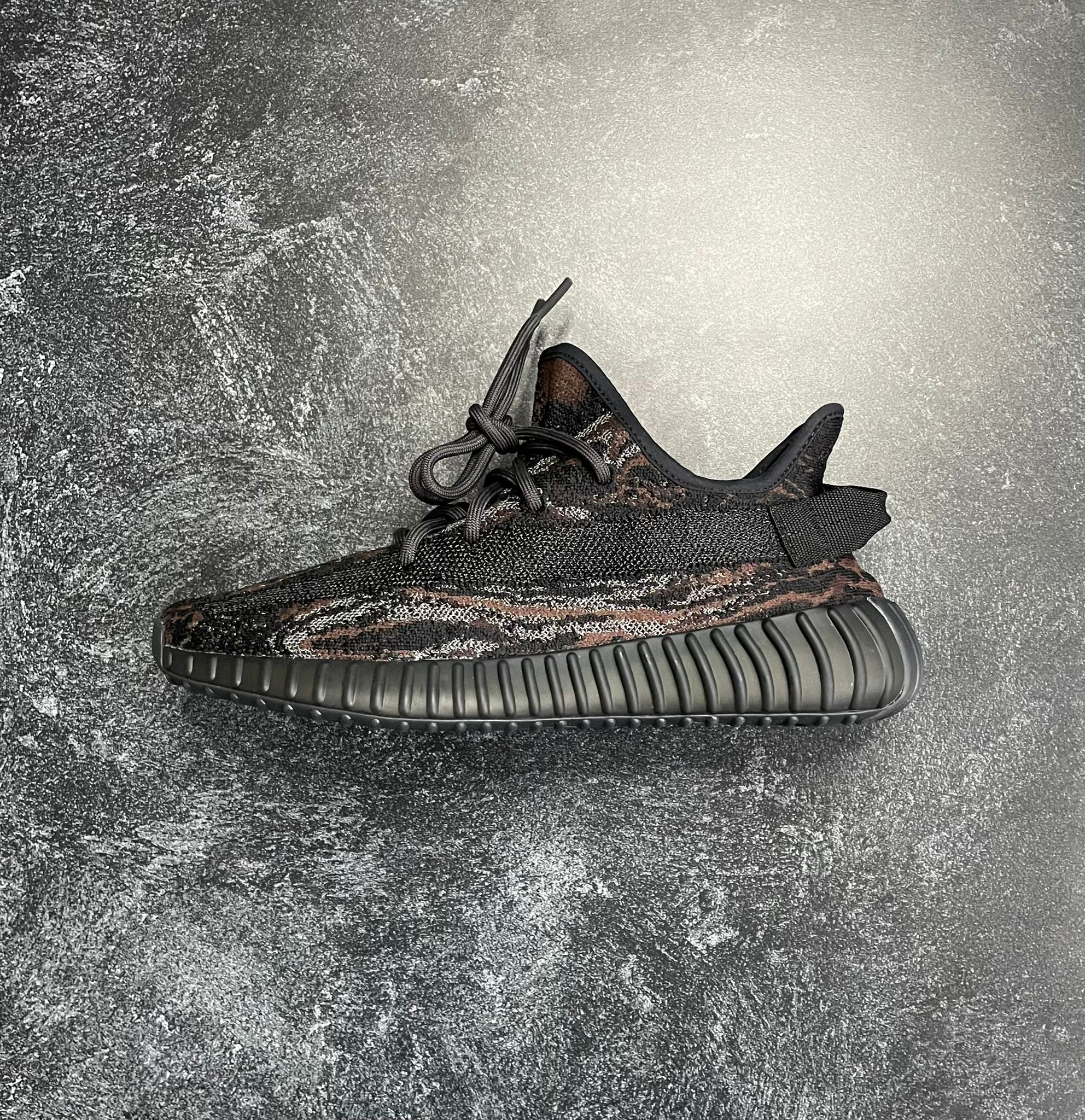 Adidas Yeezy Boost 350 V2 dark brown and black knit upper side profile
